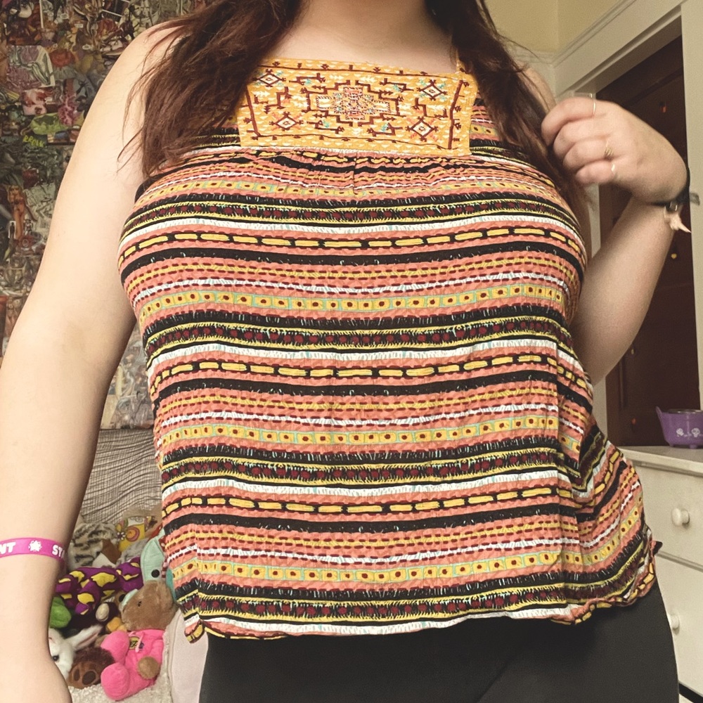 Yellow stripped cross strapped shirt